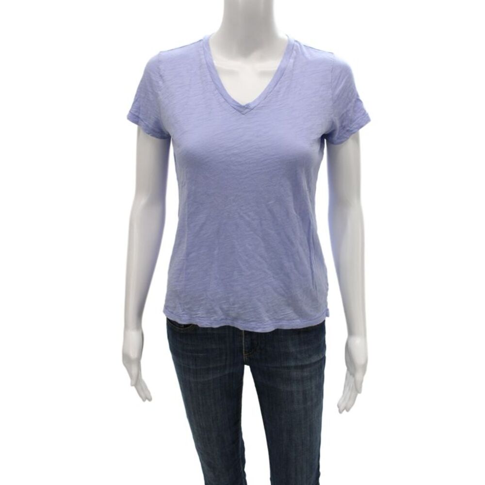 Goldie Womens Basic Blue V-Neck Pima Cotton Short Sleeve T-Shirt Size XS